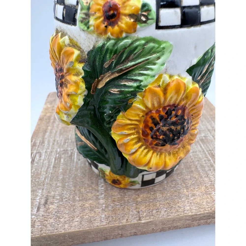 KMC Sunflower Salt and Pepper Shakers Set Ceramic Checkered Farmhouse Decor